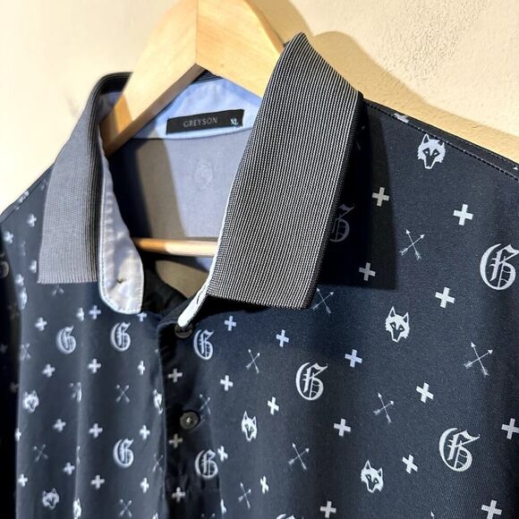 Greyson Lot of Two Black Wolf Pattern Purple Golf Polo Shirts Mens XL Read - Picture 3 of 11